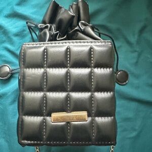 SHEIN Black Quilted Mini Bag with Gold Accent